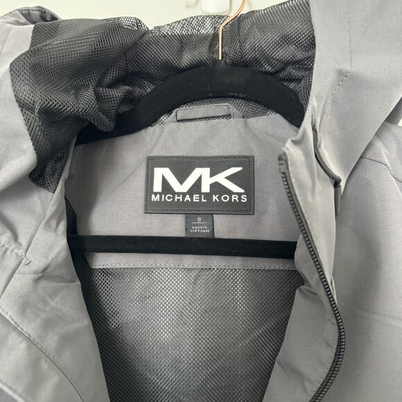 MICHAEL KORS Logo Windbreaker Hooded Jacket Gunmetal Gray Small - Picture 3 of 8